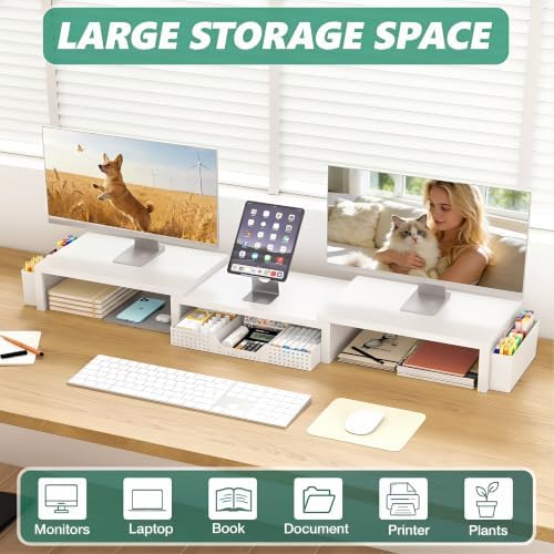 OPNICE Desk Organizer and Accessories, Computer Monitor Stand Riser with Drawer and 2 Pen Holders, Laptop Stand, Office 
