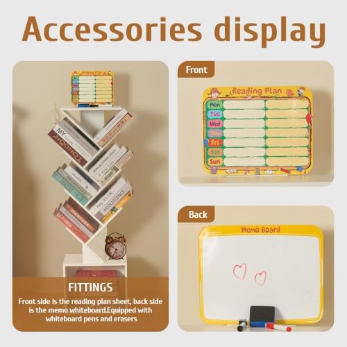 7-Tier Tree Bookshelf with Reading Planner & Activity Panel, Small Bookcase