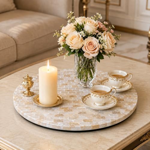 16" Mother of Pearl Lazy Susan for Table Top, Champagne Gold