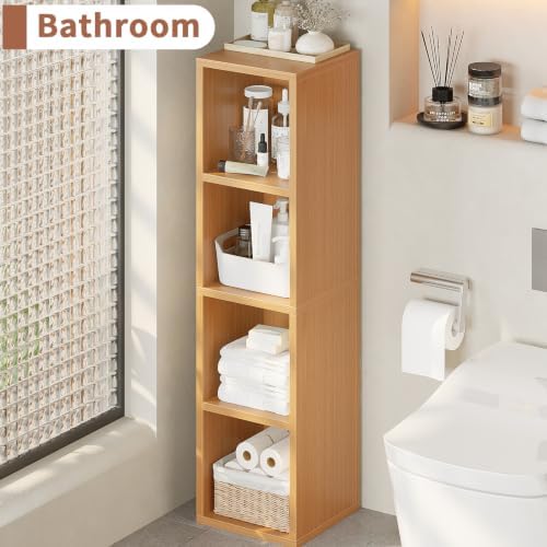4-Tier Tall Narrow Bookshelf,Slim Bookcase with Open Cubes