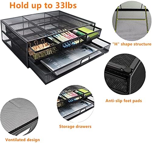 FOVLWYT Monitor Stand Riser with 2 Pull Out Storage Drawer Mesh Desk Organizers and Accessories for PC, Laptop, Notebook