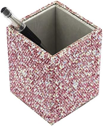 crystal Bling Rhinestone Pen Pot Holder Box organizer Cosmetic Container (Square, Midium)