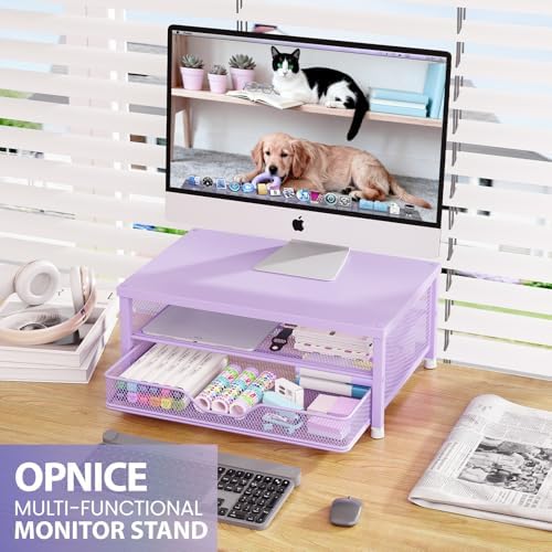 OPNICE Computer Monitor Stand Riser, Desk Organizer with Drawer, Printer & Laptop Stand, Office Desk Accessories & Works