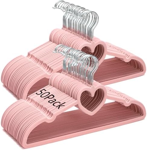 Coloch 50 Pack Pink Velvet Hangers, Non-Slip Clothes Hangers with 360 Degree Rotating Hook Thin Felt Adult Hanger for Coat, Dress, Shirt, Jacket