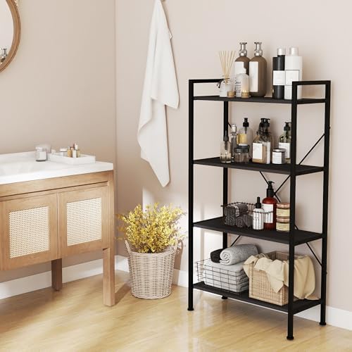 4 Tier Industrial Bookshelf, Storage Organizer, Dark Gray