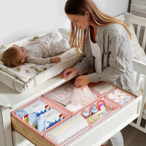 DIMJ Drawer Organizer Clothes - 20 Pack Closet Drawer Organizer Bins for Baby Clothes Storage, Fabric Dresser Organizer for Nursery Bedroom, Foldable Small Drawer Dividers for Underwear Socks
