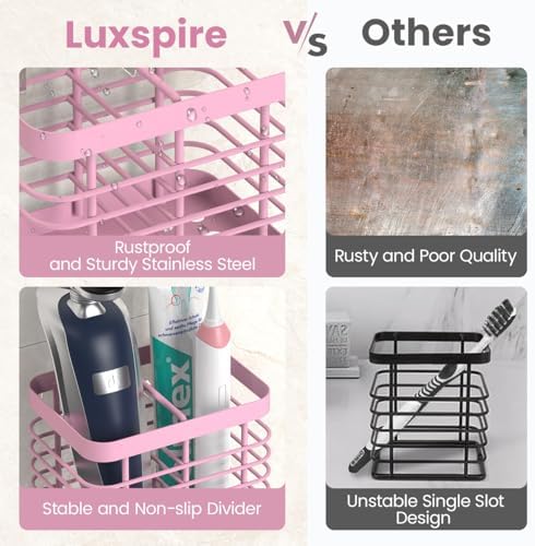 Luxspire Toothbrush Holders for Bathroom, Stainless Steel, 2 Slots, Pink