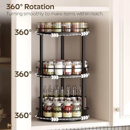 YATINEY 3-Tier Lazy Susan Organizer, Rotating Spice Rack, Spinning Organizer, Industrial Turntable Spice Rack Organizer 