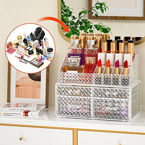 Awenia 2 Pack Makeup Organizer with Drawers[Upgraded]-Acrylic Make up Organizers and Storage Case for Cosmetics,Brush,Pe