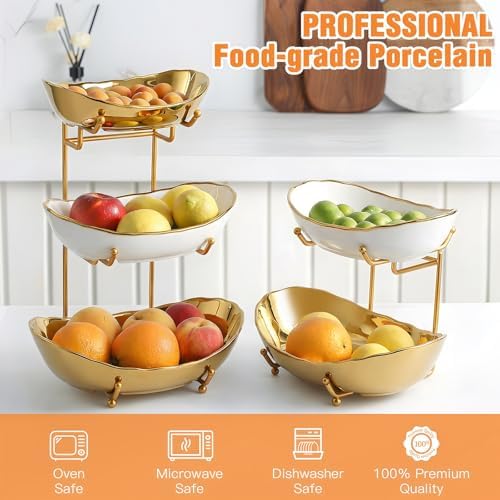 3 Tier Fruit Basket, Ceramic Fruit Bowl for Kitchen Counter 2