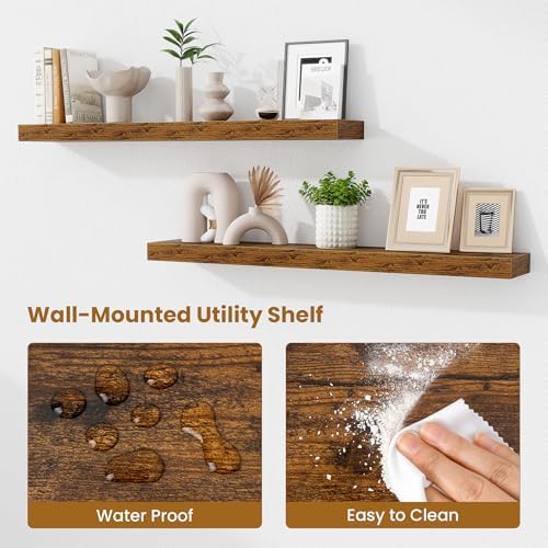 Fun Memories 40 Inch Floating Shelves, Long Wood Wall Shelf Set of 2 with Invisible Brackets, for Bathroom, Living Room,