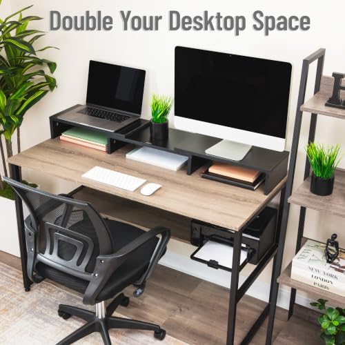 Mind Reader Dual Monitor Stand, Desktop Organizer, Laptop Riser, Office, MDF, 51.25"L x 9.25"W x 4.75"H, Black