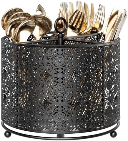YIUKEA 360° Rotating Utensil Caddy - Raised 4 Compartments Large Capacity