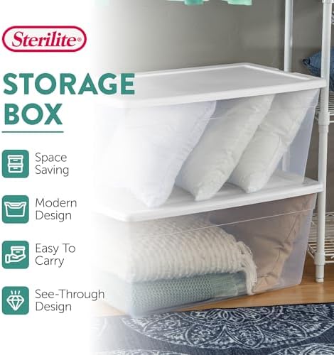 Sterilite Storage Box, Stackable Clear Plastic Bins, 90 Quart, 8-Pack