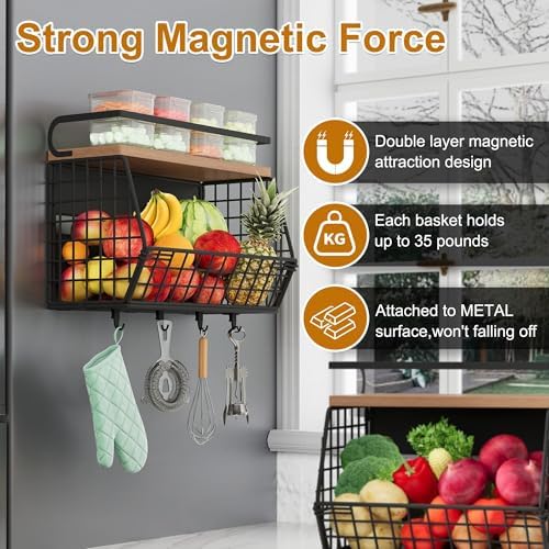 Magnetic Shelf for Fridge,Hanging Wall Basket for Potato Onion Fruit and Vegetable Storage Bins,Large Produce Container 