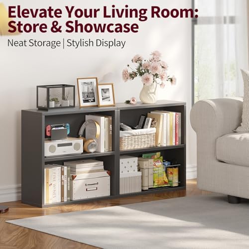 2-Tier Bookshelf Storage Shelves, 23.7 Inch Open Shelf Bookcase