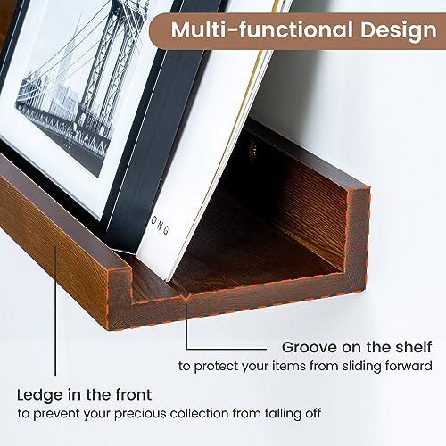 FLYJOE Picture Ledge Wall Shelves 48 inch Width Set of 2, Solid Pine Wood Rustic Floating Ledge Shelves for Wall for Kids' Room Bedroom Kitchen Bathroom Living Room Nursery Display Wall Decor, Walnut