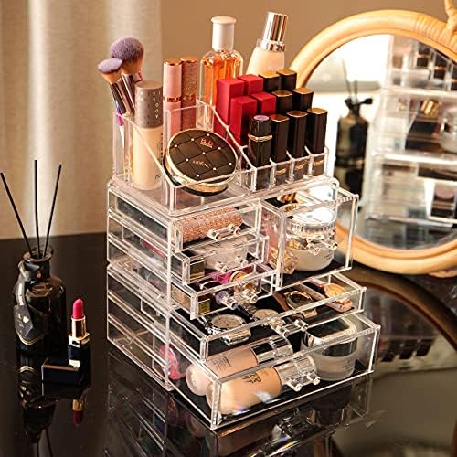 Cq acrylic 3 Pack Clear Makeup Organizer Countertop, Stackable 6 Drawers Skincare Organizer,Cute Skin Care Organizer for