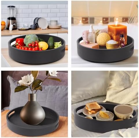 12in Black Bamboo Lazy Susan Turntable with Handle