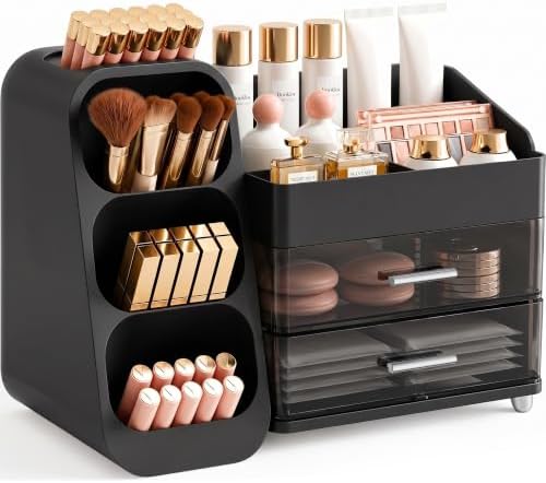 Booklov Large Makeup Organizer for Vanity Countertop, Black