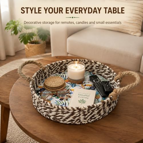 Round Boho Decor Storage Basket With Handle,Handmade Bin,Kit