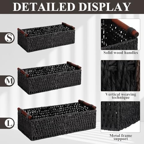 Boao 3 Pcs Boho Storage Wicker Baskets Handmade Woven Decorative Paper Rope Baskets for Organizing with Handle Counterto
