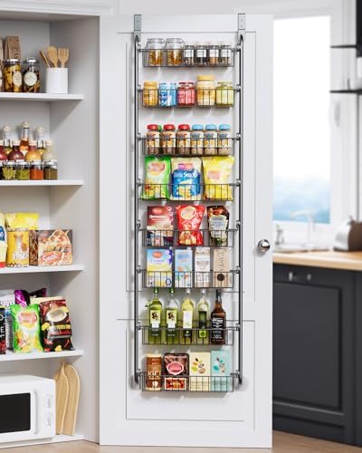 Delamu Over The Door Pantry Organizer, 8-Tier Pantry Door Organizers and Storage, Metal Hanging Spice Rack, Seasoning Or