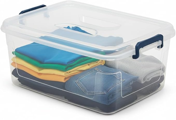 Tribello Clear Storage Bins with Lids, 12-Pack Stackable Plastic Storage Containers for Home Organization – Totes for Closet and Underbed Storage, 21 Quarts
