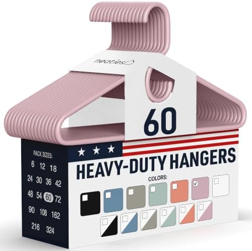 Heavy Duty Clothes Hangers 60 Pack – Made in the USA – 8lb Capacity Plastic Hangers for Adult Clothing – Durable for Pants, Coats, Jackets, or Jeans – Pink