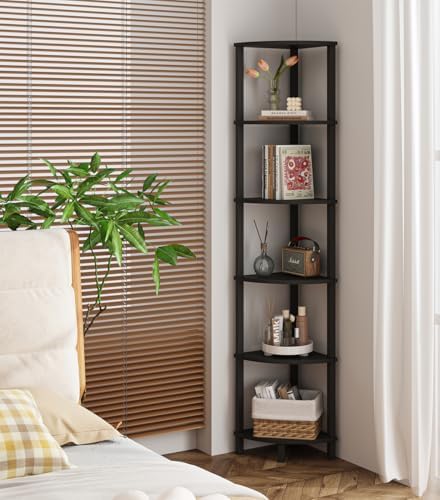 VIMBER Corner Shelf, 6-Tier Corner Bookshelf, Industrial Corner Ladder Shelf, DIY Storage Shelves, Modern Display Shelf 