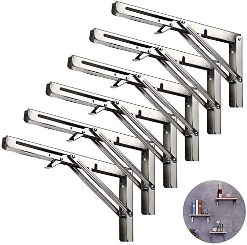 Folding Shelf Brackets 16 Inch, Heavy Duty Stainless Steel Collapsible Hinges Wall Mounted Angle L Bracket for Floating 
