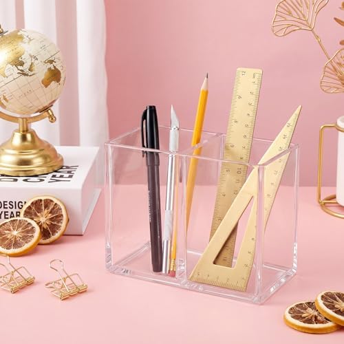 Gejoy 3 Pcs Acrylic Pencil Pen Holder for Desk, Clear 2 Compartment