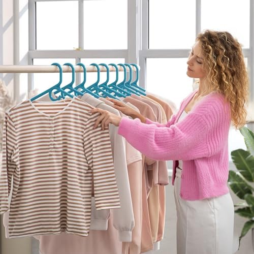 NEATERIZE Thick Heavy Duty Hangers - Blue Plastic Clothes Hangers 12 Pack - Great for Coat Hanger, Jackets Jeans & Suit Hanger for Closet - New Apartment Essentials Percheros Ganchos para Colgar Ropa