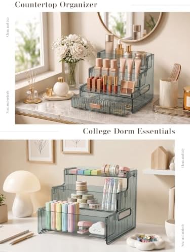 Booklov Clear Makeup Organizer for Vanity Perfume Display Stand, Smoke Gray