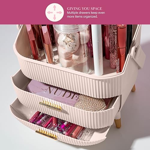 Paris Hilton Makeup Storage Organizer with Lid, Cosmetics and Skincare Organizer for Vanity, Portable Makeup Storage Box