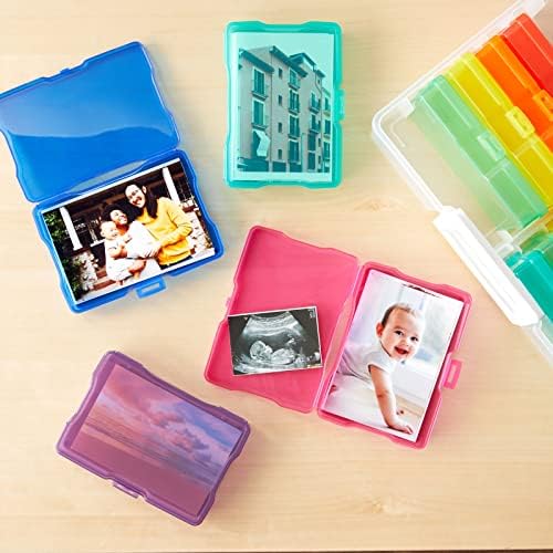 Bright Creations Photo Storage & Organizer Boxes - 4x6, Transparent & Multicolor, 17-Piece Plastic Set with Lockable Han