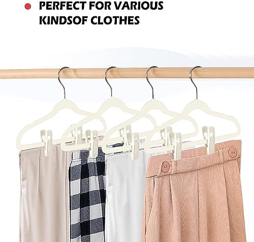Tinfol Ivory Velvet Hanger Clips, 24 Pack Pants Velvet Clips, Large Opening Clip Clothes Pin, Strong Finger Flocked Clip Perfect for Slim-line Clothes Hangers