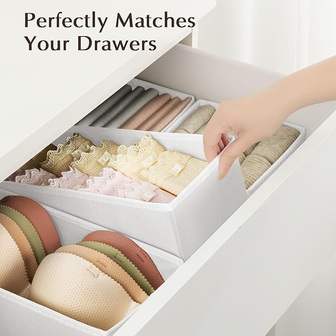 DIMJ Drawer Organizers Clothes, Set of 16 Dresser Organizer Bins, Fabric Closet Organizers and Storage, Shallow Drawer D