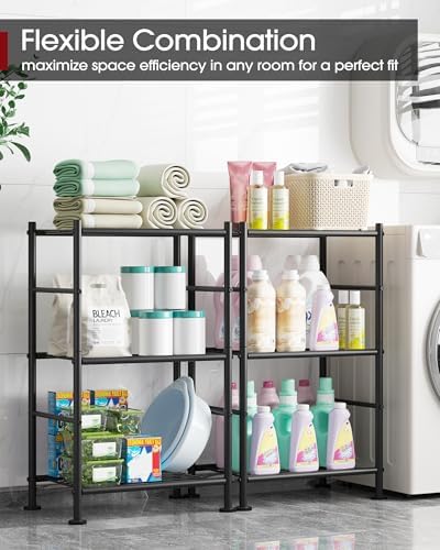 Sakugi 3-Tier Metal Storage Shelves Adjustable Feet, 18"x12"x30", Black