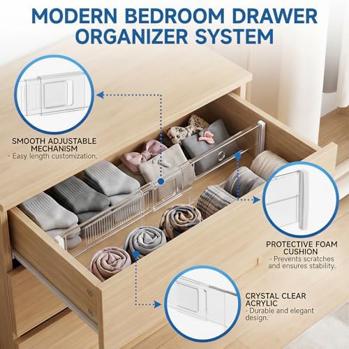 LETGO 5 Pack Drawer Dividers 6" High - Tall Acrylic Drawer Divider for Clothes, 12.3-18" Adjustable Dresser Deep Drawer 