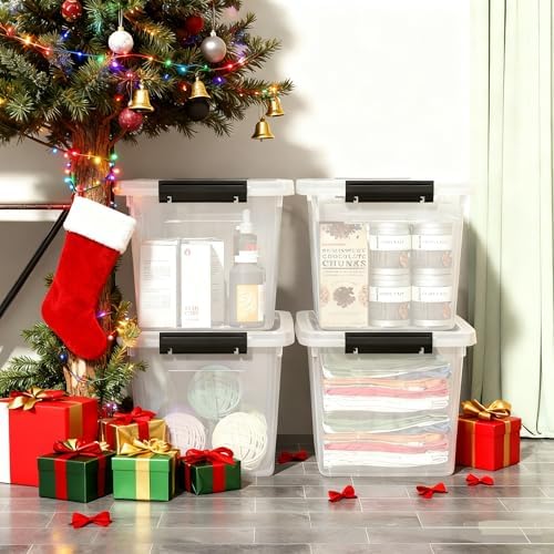 Plastic Storage Boxes with Lids, 4 Pack 20L Clear Bins