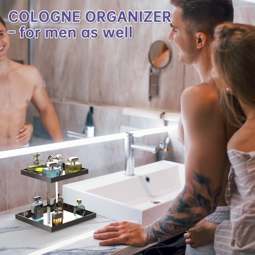 NiHome Perfume Organizer 2-Tier Acrylic Cologne Vanity Makeup Holder, Black