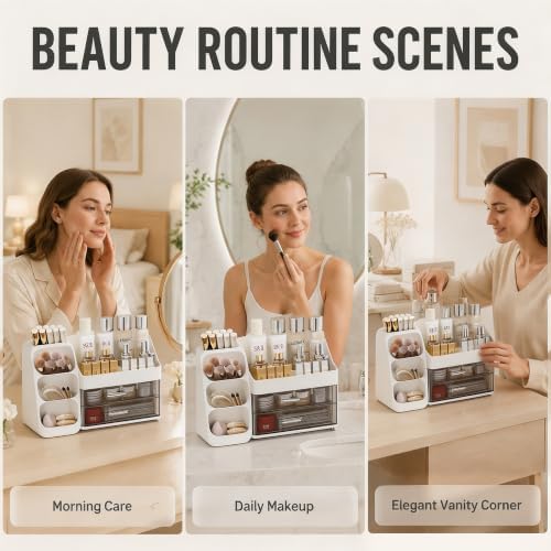 Azurphoric Hair Accessories Organizer with Hair Brush Holder, Rotatable Makeup Brush Holder for Necklaces, Earring, Brac