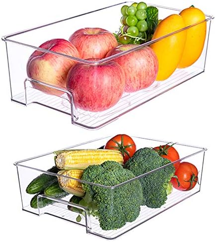 SANNO Vegetable Refrigerator Organizer Food Bins with lids Large Stackable Fridge Clear Organizers Kitchen Cabinet Organ