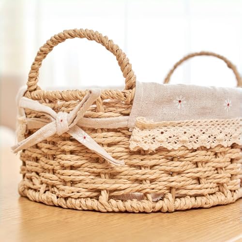 GIB Small Wicker Woven Storage Baskets for Organizing with Handle and Liner