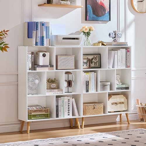 LEYAOYAO Cube Bookshelf, Mid-Century Modern Book Shelf with Legs, White