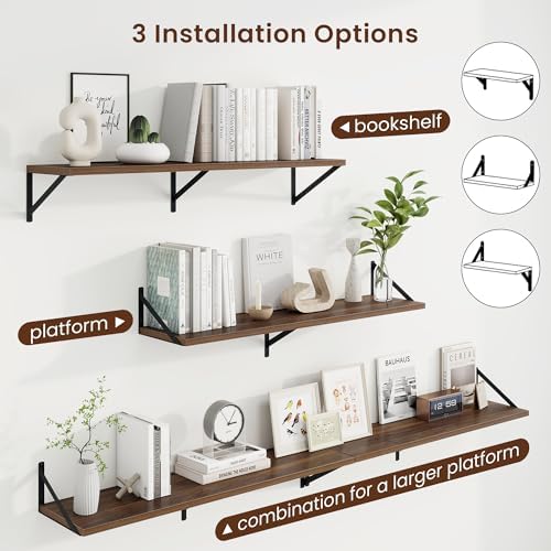 Axeman Deep Floating Shelves, 40'' x 10'' Walnut Wall Shelves Set of 2