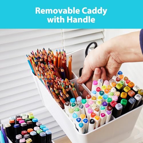 MACOPRO 17QT Craft Storage Box with 2 Removable Caddy Trays, Clear Stackable Plastic Organizer with Lid for Art Supplies
