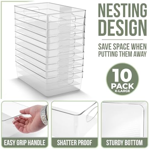 Sorbus Fridge Organizers and Storage, Clear Bins (Extra Large, 10 Pack)