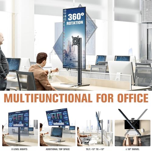 Single Monitor Stand Freestanding 27-43 Inch Monitor Arm Curved Screen Monitor Mount Tempered Glass Base Adjustable Moti